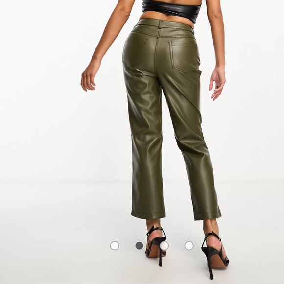Never Fully Dressed Petite PU pants in khaki - Picture 2 of 5